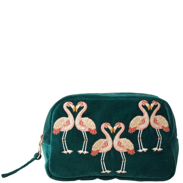 Elizabeth Scarlett Flamingo Emerald Velvet Cosmetics Bag on Productcaster.