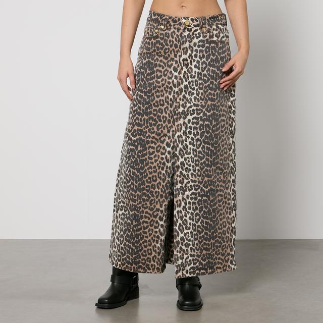 Ganni Leopard-Print Denim Maxi Skirt - EU 34/UK 6 on Productcaster.