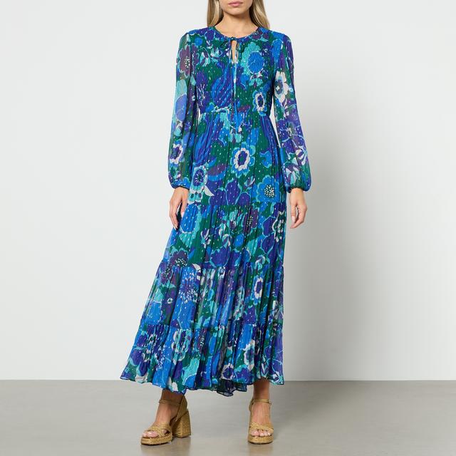 RIXO Lori Floral-Print Shirred Chiffon Midi Dress - UK 6 on Productcaster.