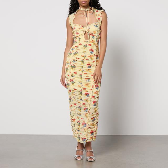 De La Vali Ruched Floral-Print Chiffon Midi Dress - UK 14 on Productcaster.