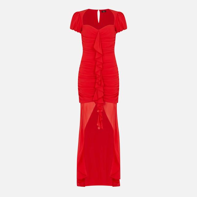 De La Vali Short Sleeve Chiffon Maxi Dress With Ruffles - UK 6 on Productcaster.