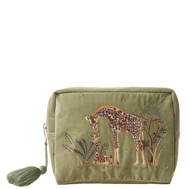 Elizabeth Scarlett Giraffe Mother & Baby Olive Velvet Wash bag on Productcaster.