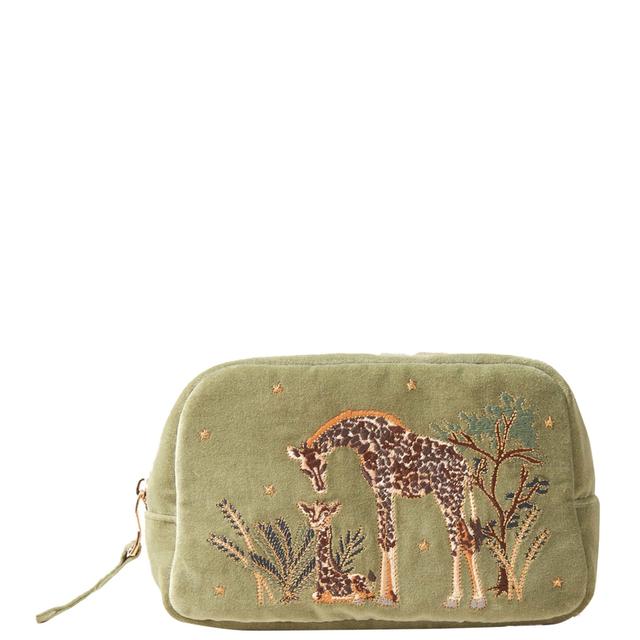 Elizabeth Scarlett Giraffe Mother & Baby Olive Velvet Cosmetics Bag on Productcaster.