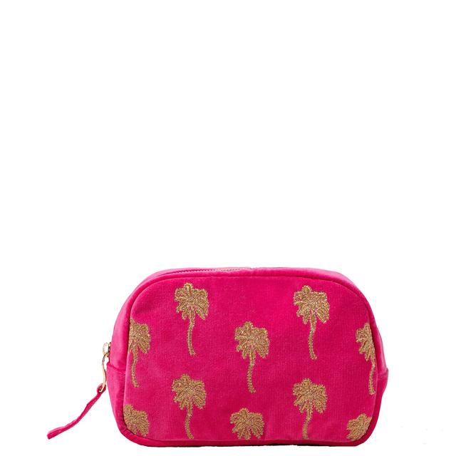 Elizabeth Scarlett Sunset Palm Pink Velvet Cosmetics Bag on Productcaster.