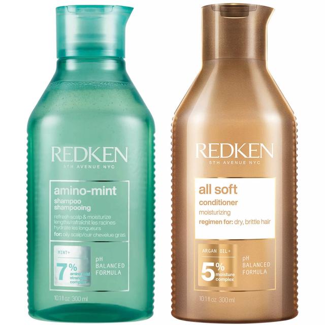 Redken Amino Mint Scalp Cleansing for Greasy Hair Shampoo and All Soft Hydrating Care Conditioner Bundle on Productcaster.