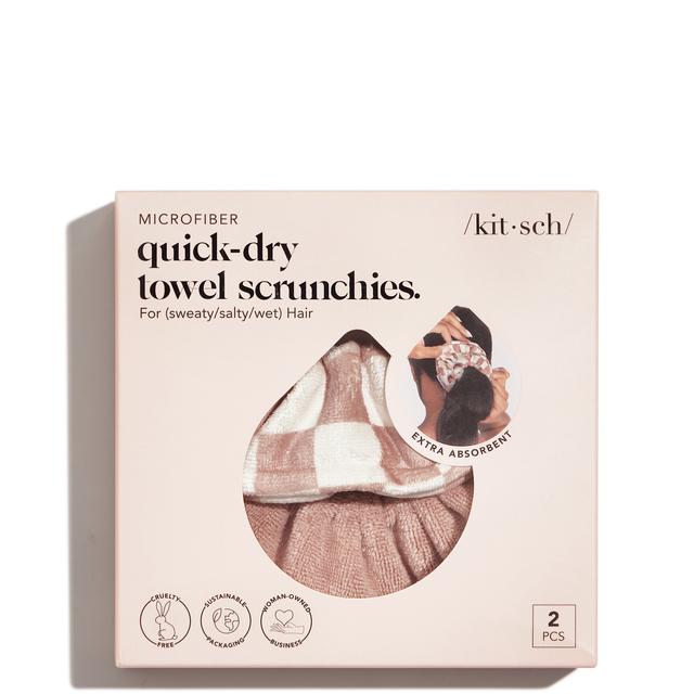 Kitsch Microfiber Quick-Dry Terracotta Checker Towel Scrunchies 2 Piece Set on Productcaster.