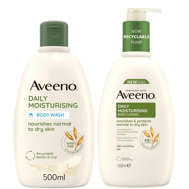 Aveeno Daily Moisturising Wash and Lotion Duo to Protect Dry Skin 1L Mega Bundle on Productcaster.