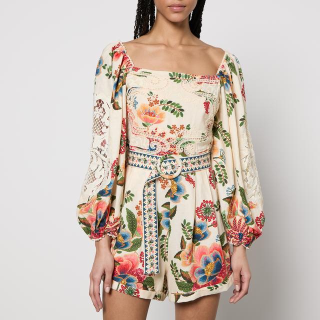 Farm Rio Floral-Print Linen-Blend Romper - XS on Productcaster.