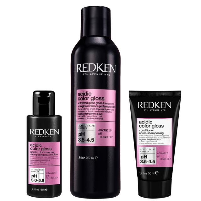 Redken Acidic Color Gloss Shampoo Travel Size 75ml, Activated Glass Gloss Treatment 237ml and Conditioner Travel Size 50ml on Productcaster.