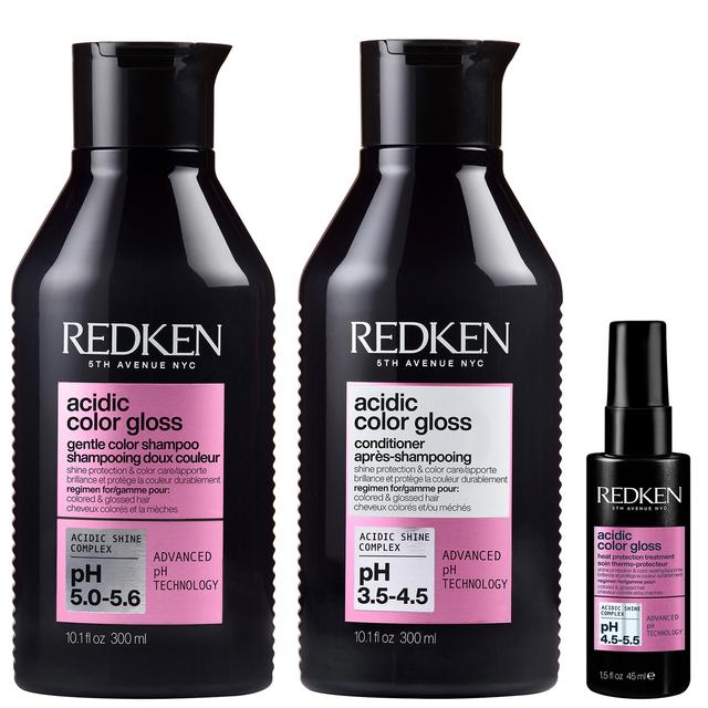 Redken Acidic Color Gloss Shampoo 300ml, Conditioner 300ml and Heat Protection Treatment Mini 45ml, Routine for Glass-Like Shine on Productcaster.