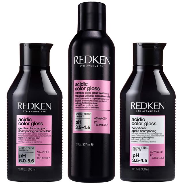 Redken Acidic Color Gloss Shampoo 300ml, Activated Glass Gloss Treatment 237ml and Conditioner 300ml on Productcaster.