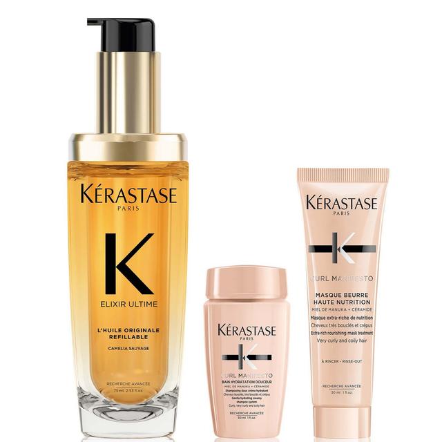 Kérastase Elixir Ultime L'Huile Originale Hair Oil 75ml with Mini Deluxe Curl Manifesto Shampoo 30ml and Mask 30ml Duo on Productcaster.