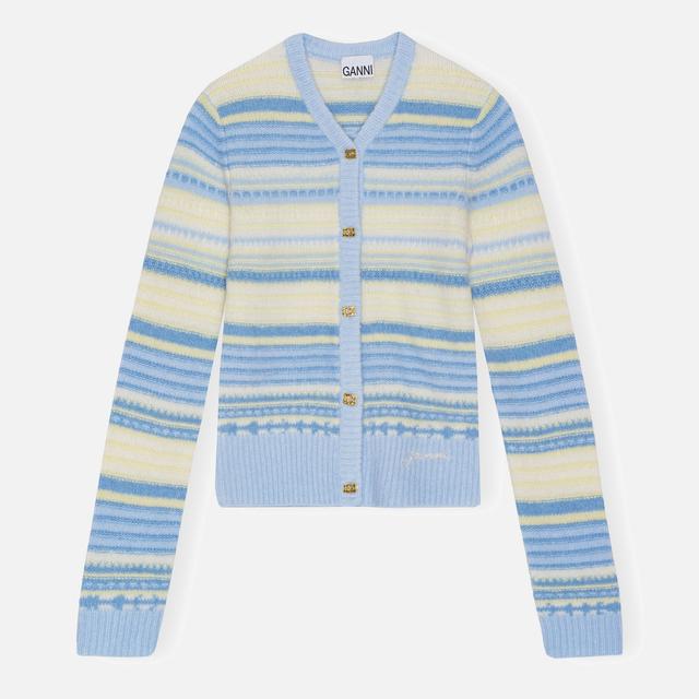 Ganni Intarsia-Striped Knit Cardigan - XL on Productcaster.