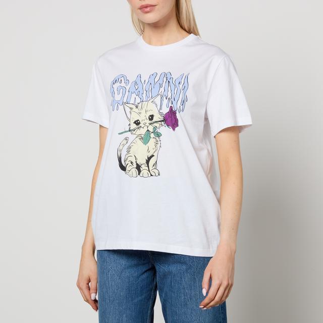 Ganni Basic Rose Cat Organic Cotton-Jersey T-Shirt - XS on Productcaster.