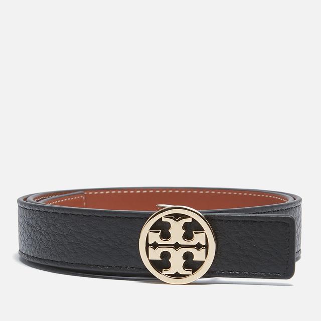 Tory Burch Women's 1" Miller Reversible Belt - Black/Classic Cuoio/Gold - M on Productcaster.