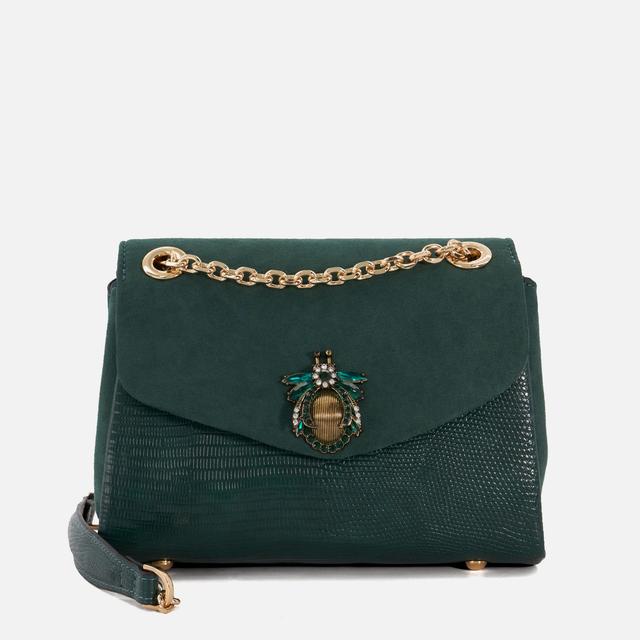 Dune Dusk Brooch-Detail Lizard-Effect Faux Leather Clutch Bag Green on Productcaster.