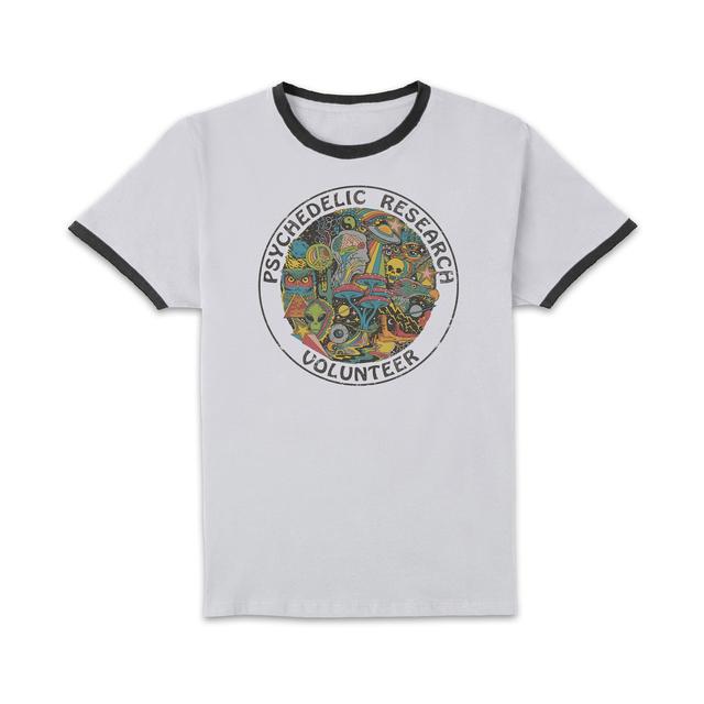 Steven Rhodes Psychedelic Research Volunteer Unisex Ringer T-Shirt - White/Black - M on Productcaster.