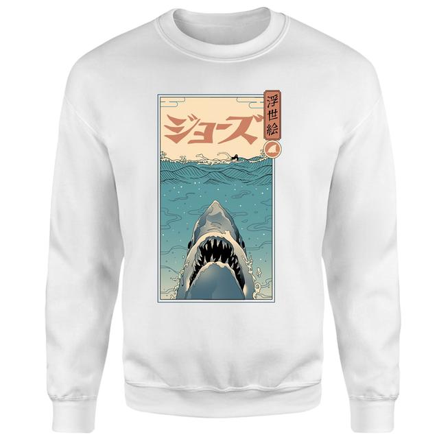 Threadless - Shark Ukiyo-e Sweatshirt - White - XS on Productcaster.