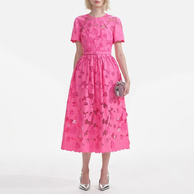 Self-Portrait Cotton-Blend Lace Midi Dress - UK 16 on Productcaster.