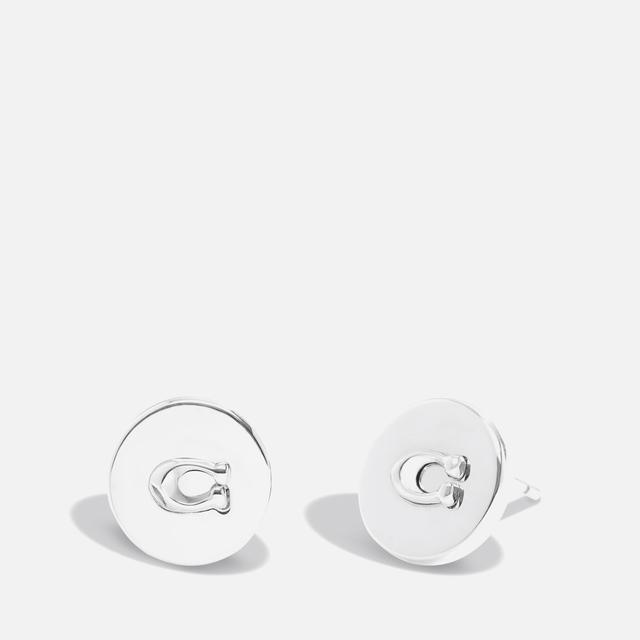 Coach Logo Rhodium-Plated Round Stud Earrings Silver on Productcaster.