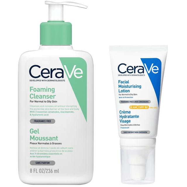 CeraVe Morning Cleanse and Protect Duo for Oily Skin, Cleanser with Niacinamide and Moisturiser with SPF 50 and Hyaluronic Acid on Productcaster.