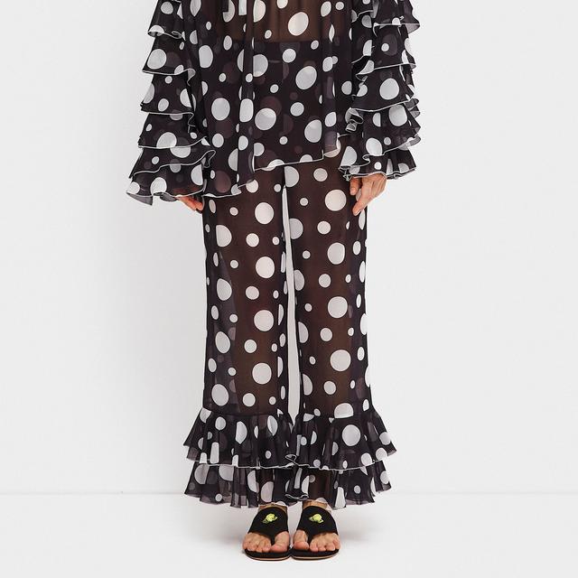 Sleeper Women's Samba Ruffled Chiffon Polka-Dot Pants in Black - Black - XS on Productcaster.