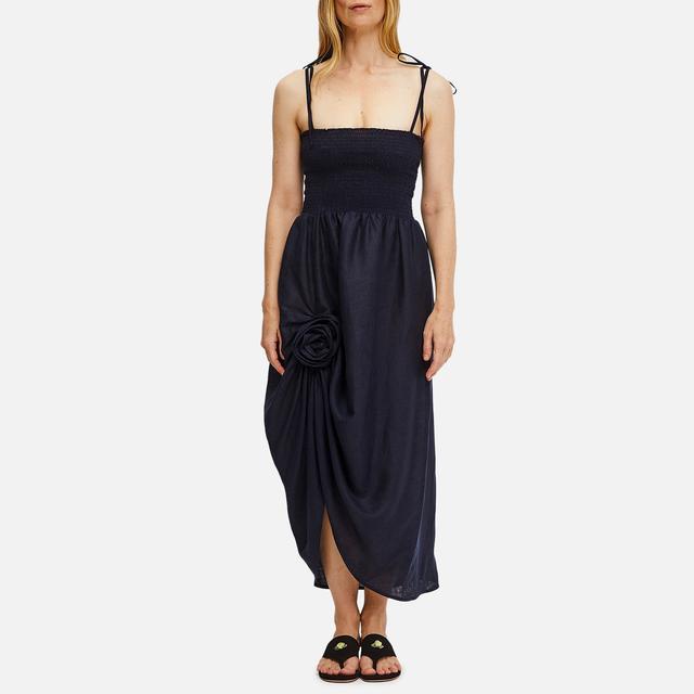 Sleeper Women's Atlanta Linen Strap Dress with Rose Detail in Navy - Navy - M on Productcaster.