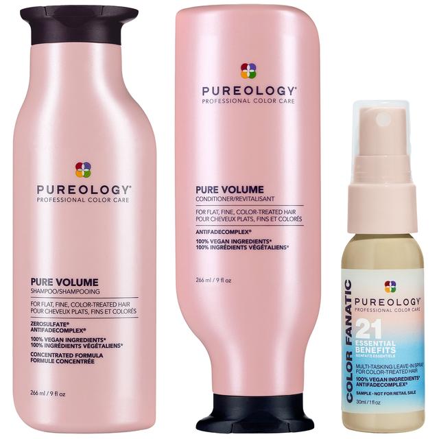 Pureology Pure Volume Shampoo and Conditioner with Color Fanatic Spray Bundle for Flat Fine Colour Treated Hair on Productcaster.