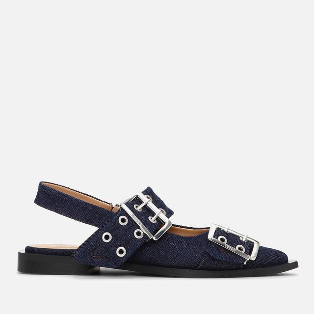 Ganni Women's Chunky Buckle Denim Ballerina Flats - UK 7 on Productcaster.