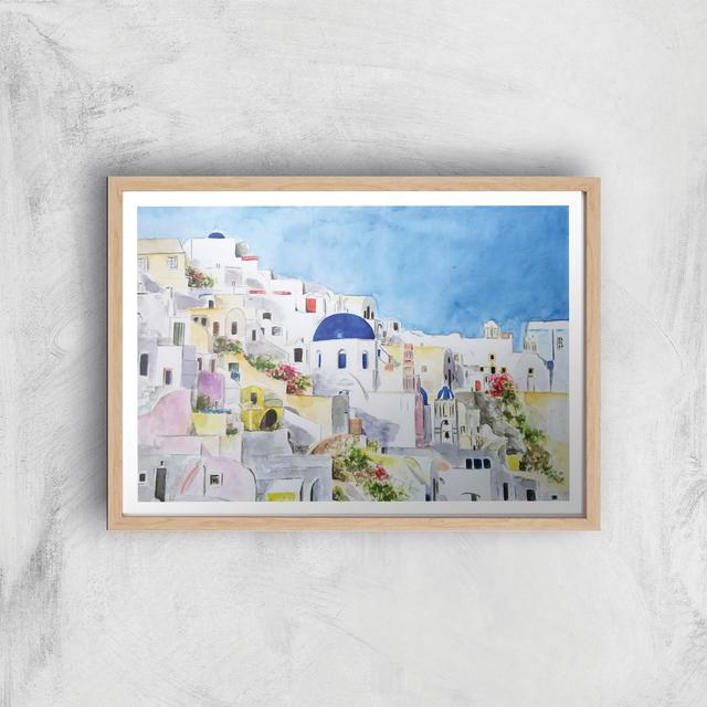 Threadless x IWOOT Santorini Watercolor Painting Giclee Art Print - A3 - Wooden Frame on Productcaster.