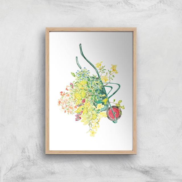 Threadless x IWOOT Flowers In A Cart Watercolor Giclee Art Print - A4 - Wooden Frame on Productcaster.