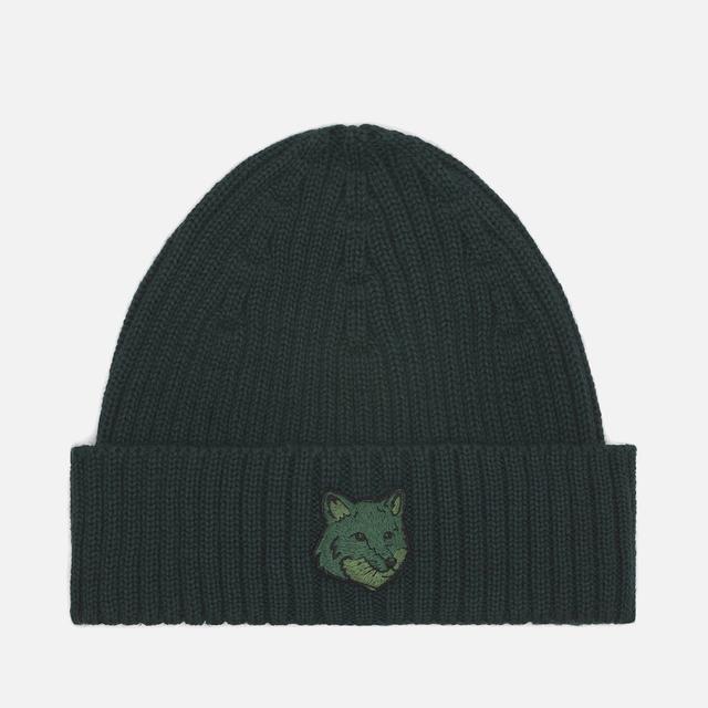 Maison Kitsuné Bold Fox Head Wool Beanie Green on Productcaster.