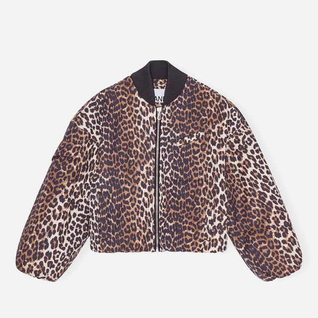 Ganni Leopard-Print Canvas Bomber Jacket - XXS/XS on Productcaster.