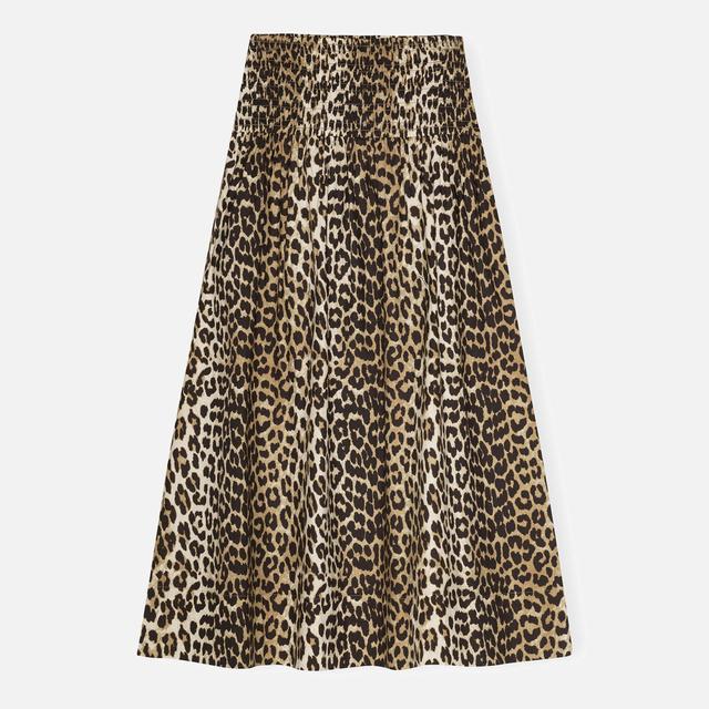 Ganni Printed Leopard-Print Cotton Smock Skirt - EU 38/UK 10 on Productcaster.