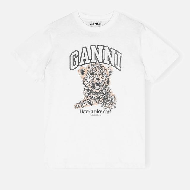 Ganni Basic Leopard Relaxed Cotton-Jersey T-Shirt - M on Productcaster.