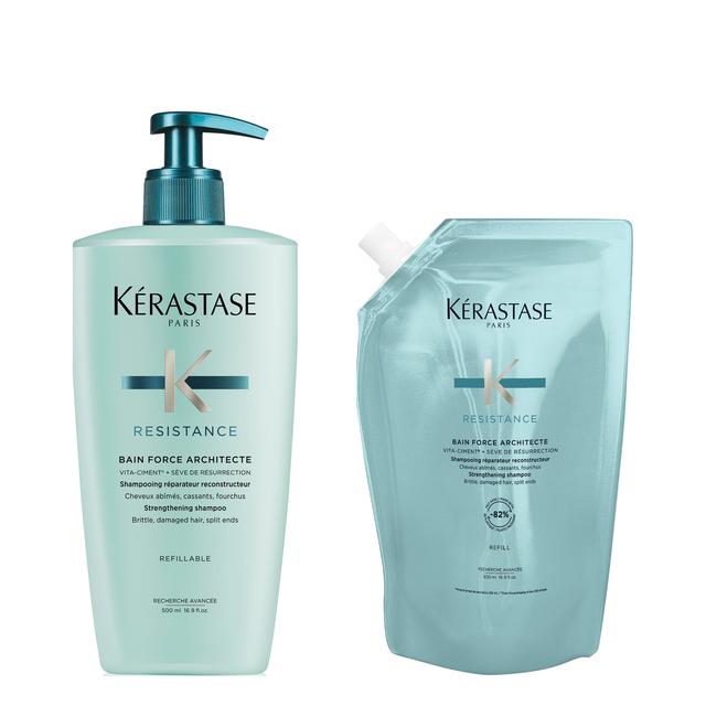 Kérastase Resistance Bain Force Architecte Refillable Shampoo And Refill Pouch 500ml For Damaged Hair on Productcaster.