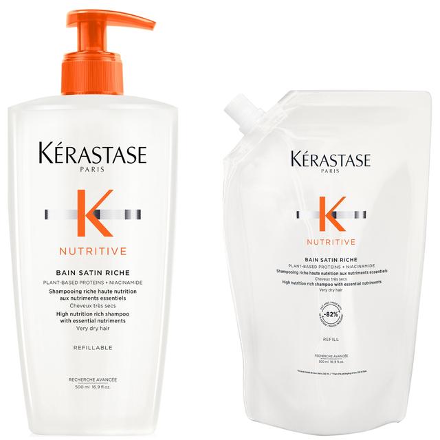 Kérastase Nutritive Bain Satin Riche Refillable Shampoo and Refill Pouch 500ml With Niacinamide For Very Dry Hair on Productcaster.