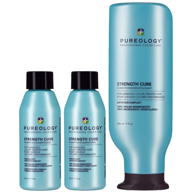 Pureology Strength Cure 2x Mini Shampoo 50ml and Conditioner 266ml Bundle for Damaged Hair, Vegan Formulas (Worth £38.08) on Productcaster.