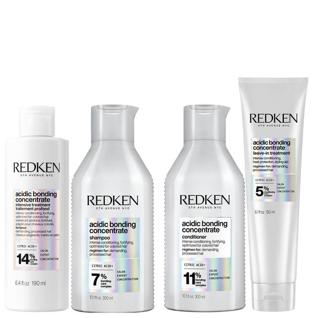 Redken Acidic Bonding Concentrate Pre-Treatment 190ml, Shampoo and Conditioner 300ml, and Leave-in Treatment 150ml Bundle on Productcaster.