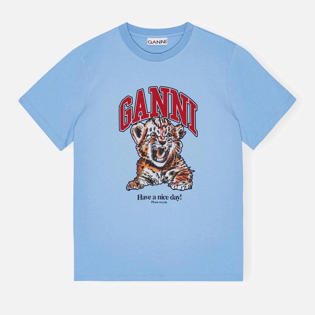 Ganni Basic Cotton-Jersey Tiger Relaxed T-Shirt - S on Productcaster.