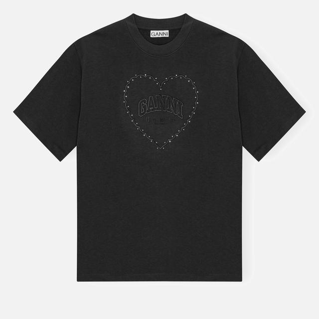 Ganni Heart Organic Cotton-Jersey T-shirt - L on Productcaster.