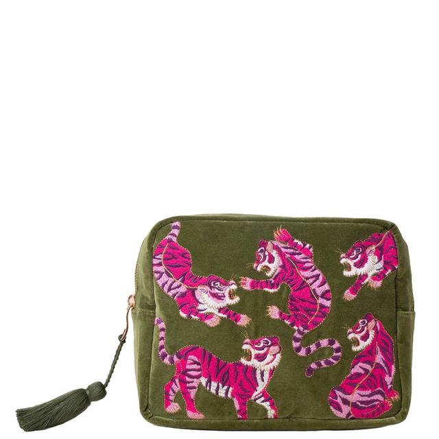 Elizabeth Scarlett Wild Tiger Fern Green Velvet Wash Bag on Productcaster.