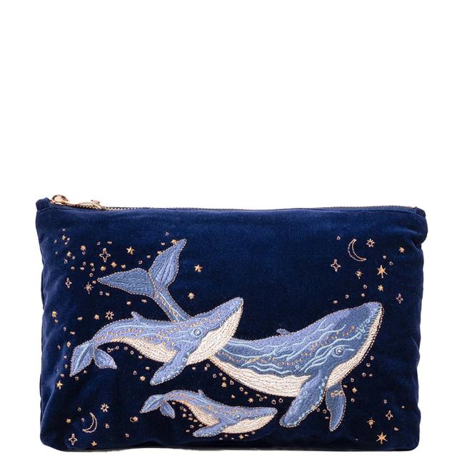 Elizabeth Scarlett Mystical Whale Navy Velvet Everyday Pouch on Productcaster.