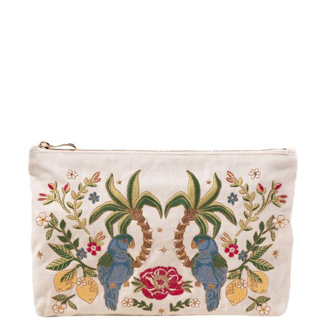 Elizabeth Scarlett Tropical Paradise Parrots Cream Velvet Everyday Pouch on Productcaster.