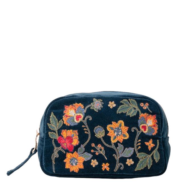 Elizabeth Scarlett Botanical Garden Ink Blue Velvet Makeup Bag on Productcaster.