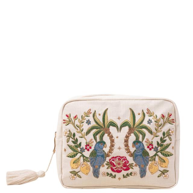 Elizabeth Scarlett Tropical Paradise Parrots Cream Velvet Wash Bag on Productcaster.