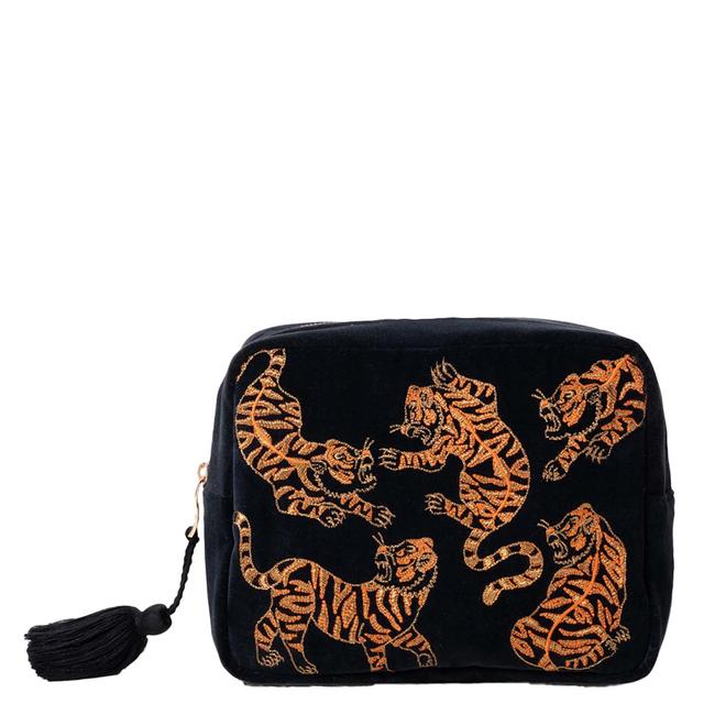 Elizabeth Scarlett Wild Tiger Charcoal Velvet Wash Bag on Productcaster.