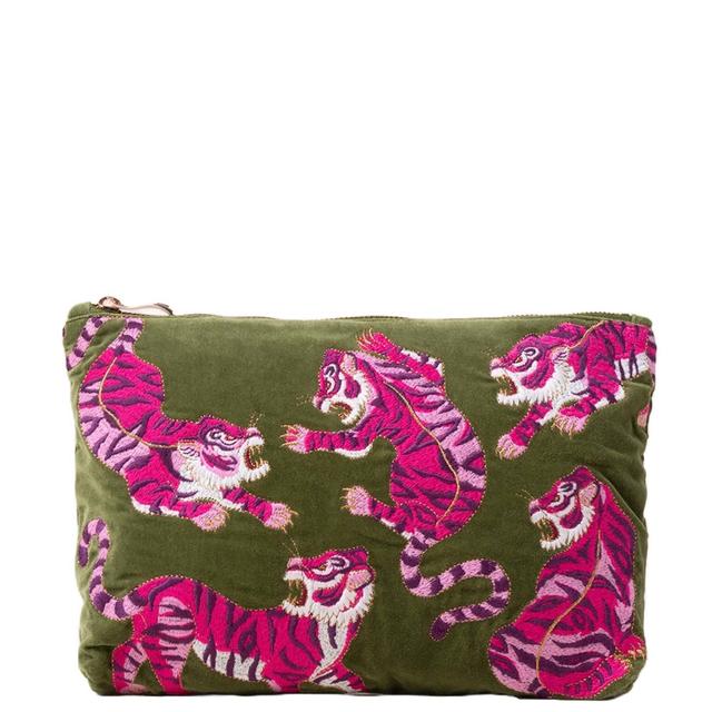 Elizabeth Scarlett Wild Tiger Fern Green Velvet Everyday Pouch on Productcaster.