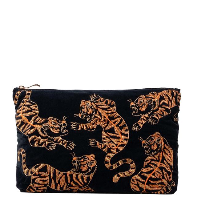 Elizabeth Scarlett Wild Tiger Charcoal Velvet Everyday Pouch on Productcaster.