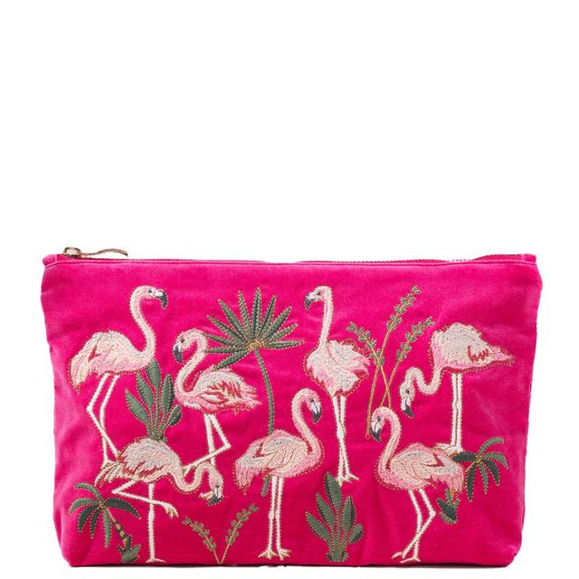 Elizabeth Scarlett Flamingos Pink Velvet Everyday Pouch on Productcaster.